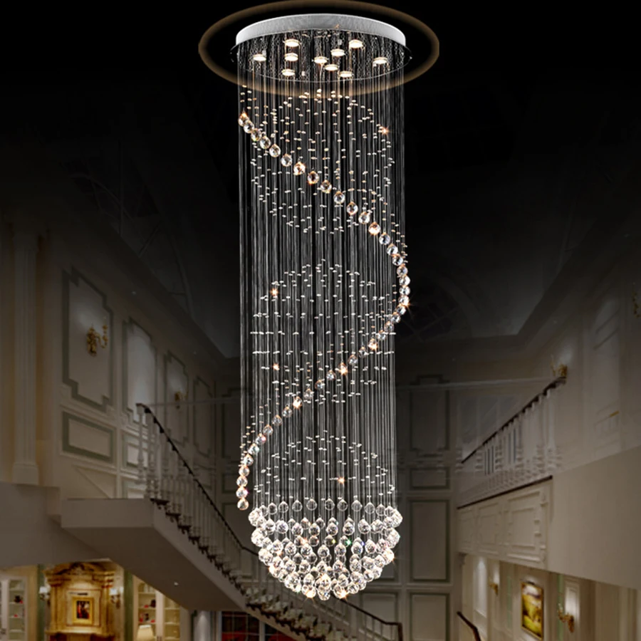 

Crystal Chandelier Modern Spectacular LED Spiral Ball Raindrop K9 Ceiling Light Fixture Living Room Hotel Corridor Foyer
