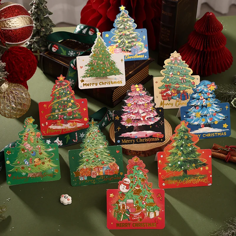Merry Christmas Gift Card Christmas Tree Postcards for New Year Blessing Greeting Wishing Gifts Invitations Xmas Blessing Card