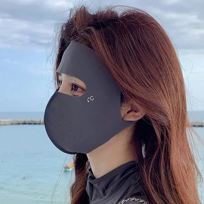 Summer Ice Silk Sunscreen Mask Full Face UV Protection Thin Breathable Forehead Cover Anti-UV Sun Shield Breathable Face Mask