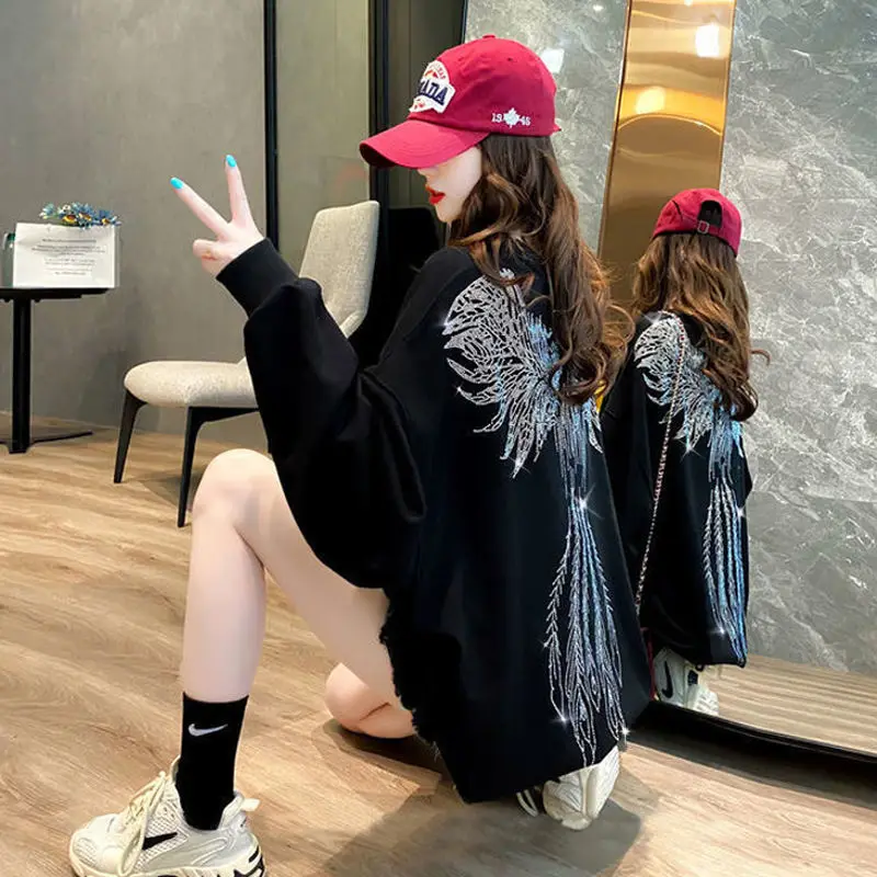 

Women's Sweatshirt Round Neck Pullovers Loose Baggy Top Long Letter Printing Woman Clothing Text Nice Color Sleeve Designer Goth