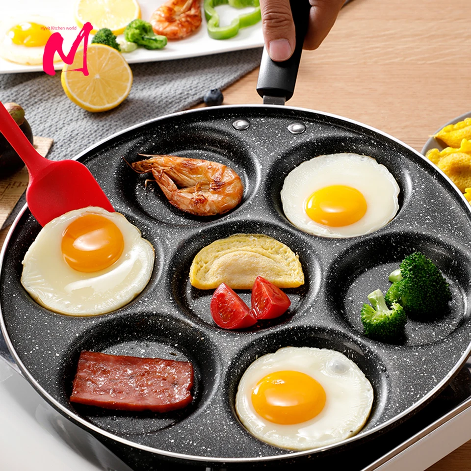 Poêle à œufs 7 Trous Antiadhésive - Revêtement Pierre Maifan, Acier Inoxydable 26 Cm, Poignée Isolante, Pour Omelettes, Bacon, Crêpes - 5