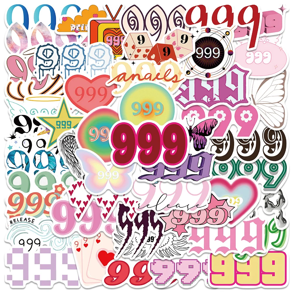 

50pcs Angel 999 Stickers Y2K Style Cartoon Graffiti Decals For Laptop Luggage Guitar Skateboard Fridge Phone Waterproof Sticker