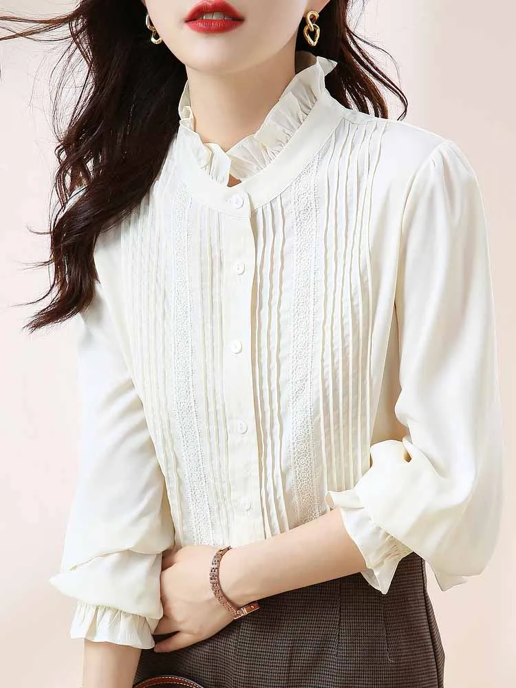 

Stand Collar Fashion Ruffle Blouses Woman Elegant Long Sleeve Top Loose Women's Shirts Youth Blouse Clothing Female Blusas 24487