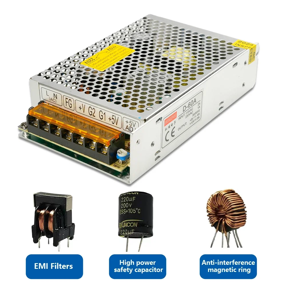 Universal Multi-Wattage Power Supply for LED Strips, CCTV, and Small Appliances