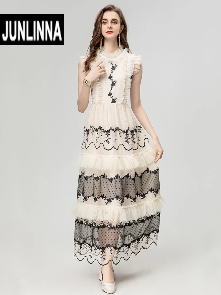 

Женское Сетчатое платье JUNLINNA, платье в горошек с вышивкой и оборками в виде грибка, вечернее платье принцессы