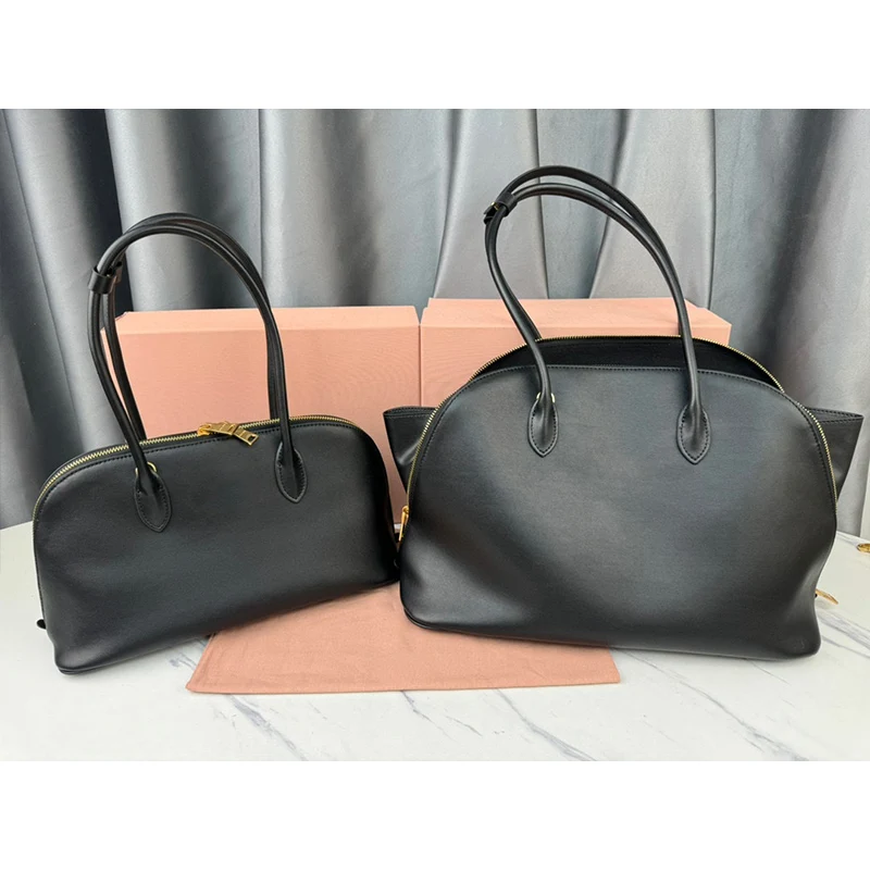 

Design retro solid color double handle leather handbag Women's new Tote bag Fashion multi-functional large capacity shopping bag