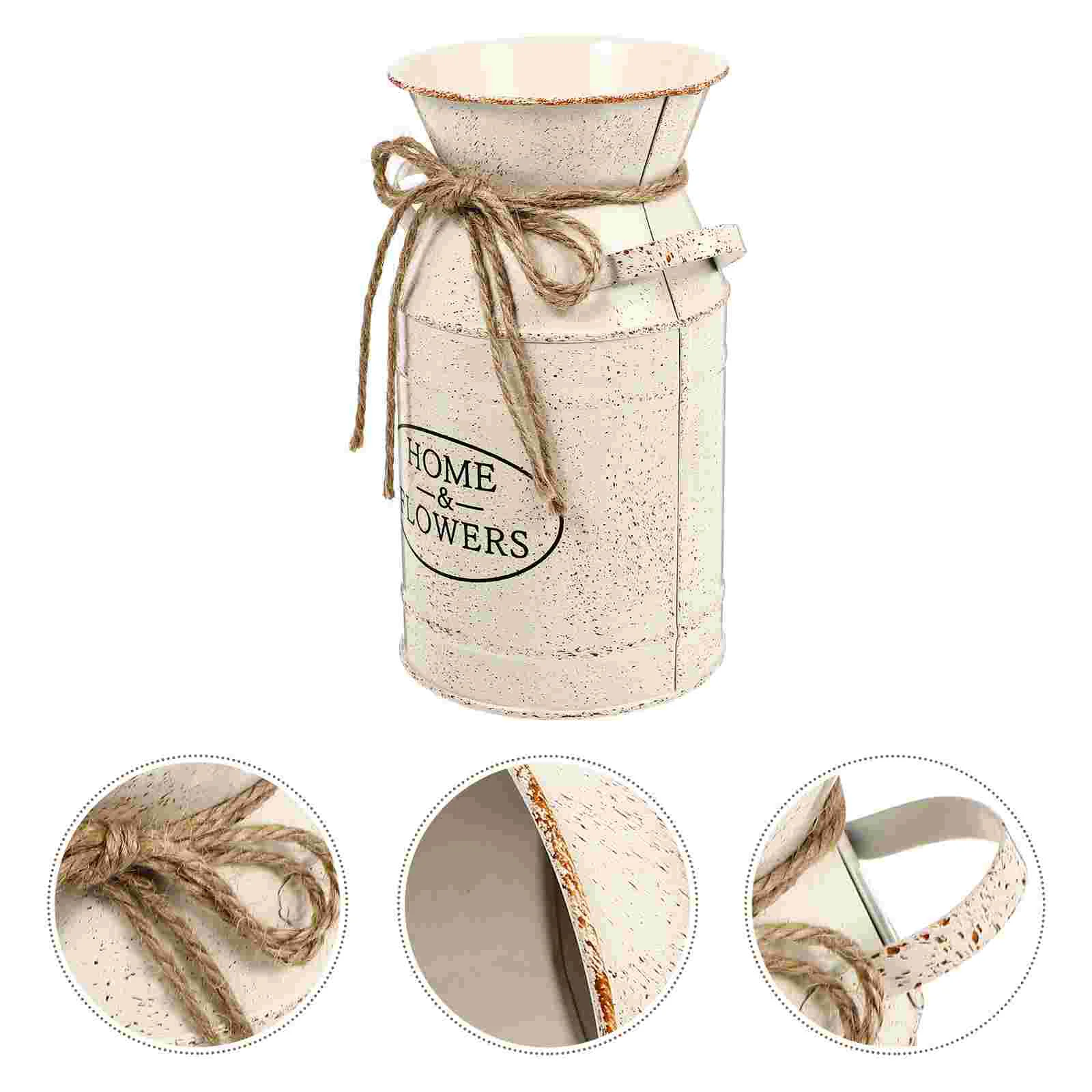 

Vintage Metal Flower Vase Galvanized Milk Can Shabby Chic Flower Bucket Farmhouse Plant Pot Handle Flower Arrangement Barrel