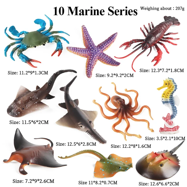 Oenux Montessori Miniature Lion Shark Horse Dinosaur Animals Model Set Action Figures Figurine Zoo Cute Education Kids Toy Gift - 10Pcs