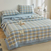 Couette d'été tout en coton à longues agrafes, couette matelassée avec climatisation, lavable à carreaux, doudoune douce pour lit Double, queen size 3