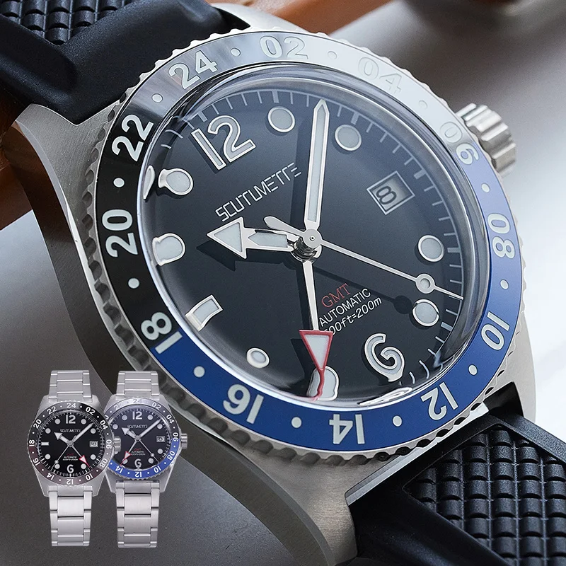 

Мужские часы SCMT GMT автоматические SeaQ 1969 tribunh34 200M водонепроницаемые двухцветные с керамическим браслетом в стиле ретро механические наручные часы