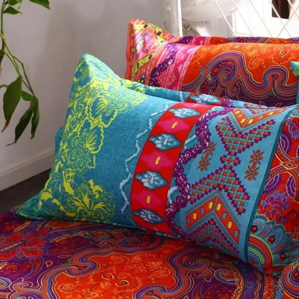 Boho Plain Print Quilt Cover Pillowcase 3PC Set постельное бельё евро King Size Bedding Set European Style Duvet Cover Set