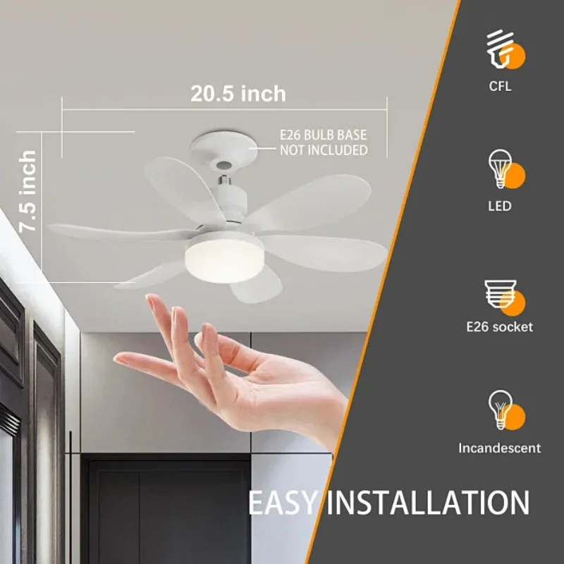 LED 40W 소켓 천장 선풍기(조명 포함), 20.5인치 나사형 천장 선풍기(조명 및 리모컨 포함), 침실/차고/주방용