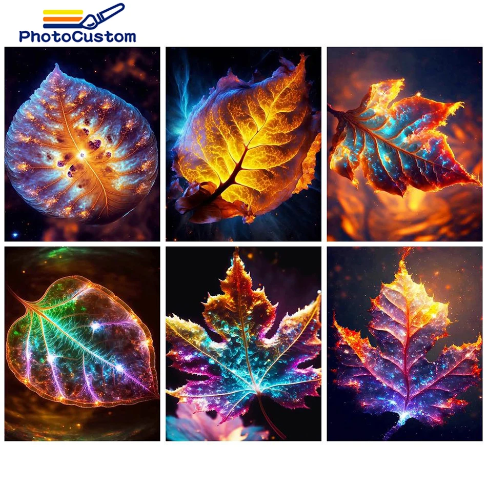 

PhotoCustom Painting By Number Coloful Leaf Oil PictureFor Living Room On Canvas Drawing Coloring By Number For Home Decor Gift