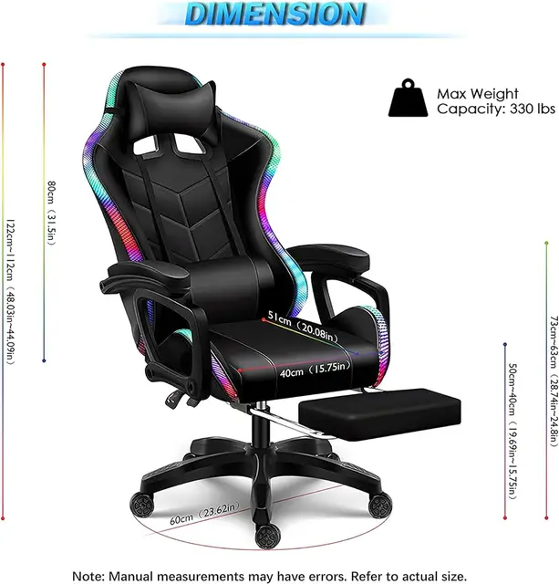 Sedia Gaming RGB Bigzzia - Con Luci LED, Pelle PU, Schienale Alto Reclinabile, Base Nylon, Portata 136 Kg, Blu - Foto 3