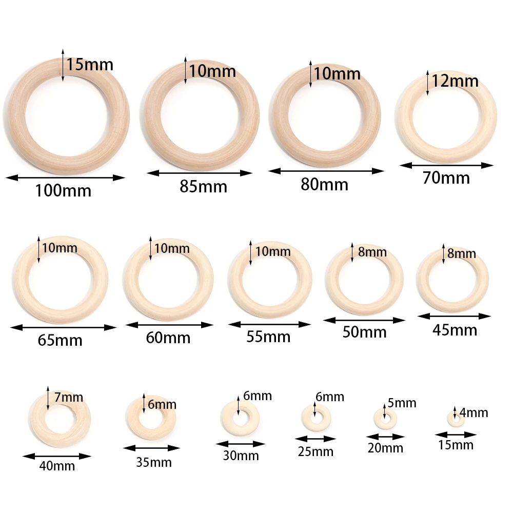 טבעתי עץ טבעית עגולה בעלת חרוזי עץ ללא עופרת לקישוטים, מחברים, תכשיטי מקרמה ועיצוב עץ בעצמך