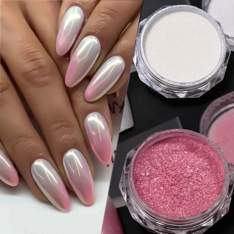 Gradient Neon Chrome Nail Powder 1jar Pink White Blue Pearl Glitter Magic Mirror Pigment Metallic Effect Chrome Gradient Powder nail powder nail pigment nail glitter nail decoration nail decorations