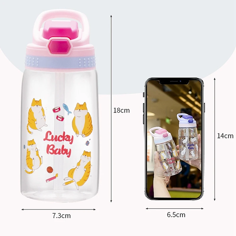 Cartoon Children'S Water Bottle With Straw Leakproof Press Button Easy Open Water Bottle Children'S Cups Kids Water Sippy Cup