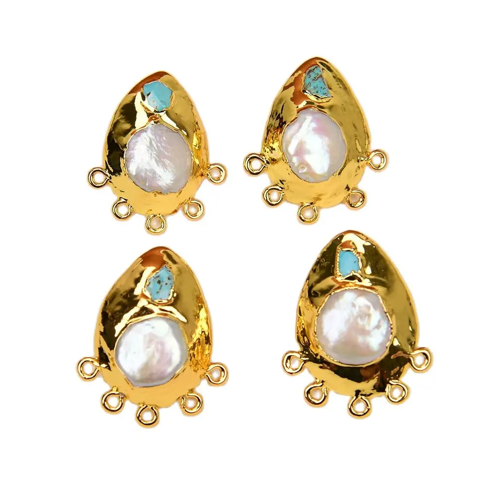 APDGG 2 Pairs Natural White Coin Pearl Blue Turquoise Gold Plated Earrings Stud Pearl Earrings  Making DIY Craft Accessories