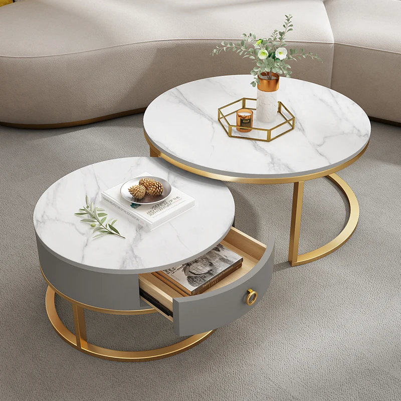 

Stone slab round movable coffee table, table, living room, home simple, light luxury, modern Nordic flower table