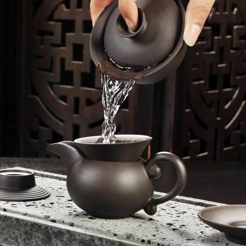 Yixing Purple Sand Tea Set Black/Red Ceramic Kung Fu Teapot Handmade Teacup Gaiwan Tureen Tea Ceremony