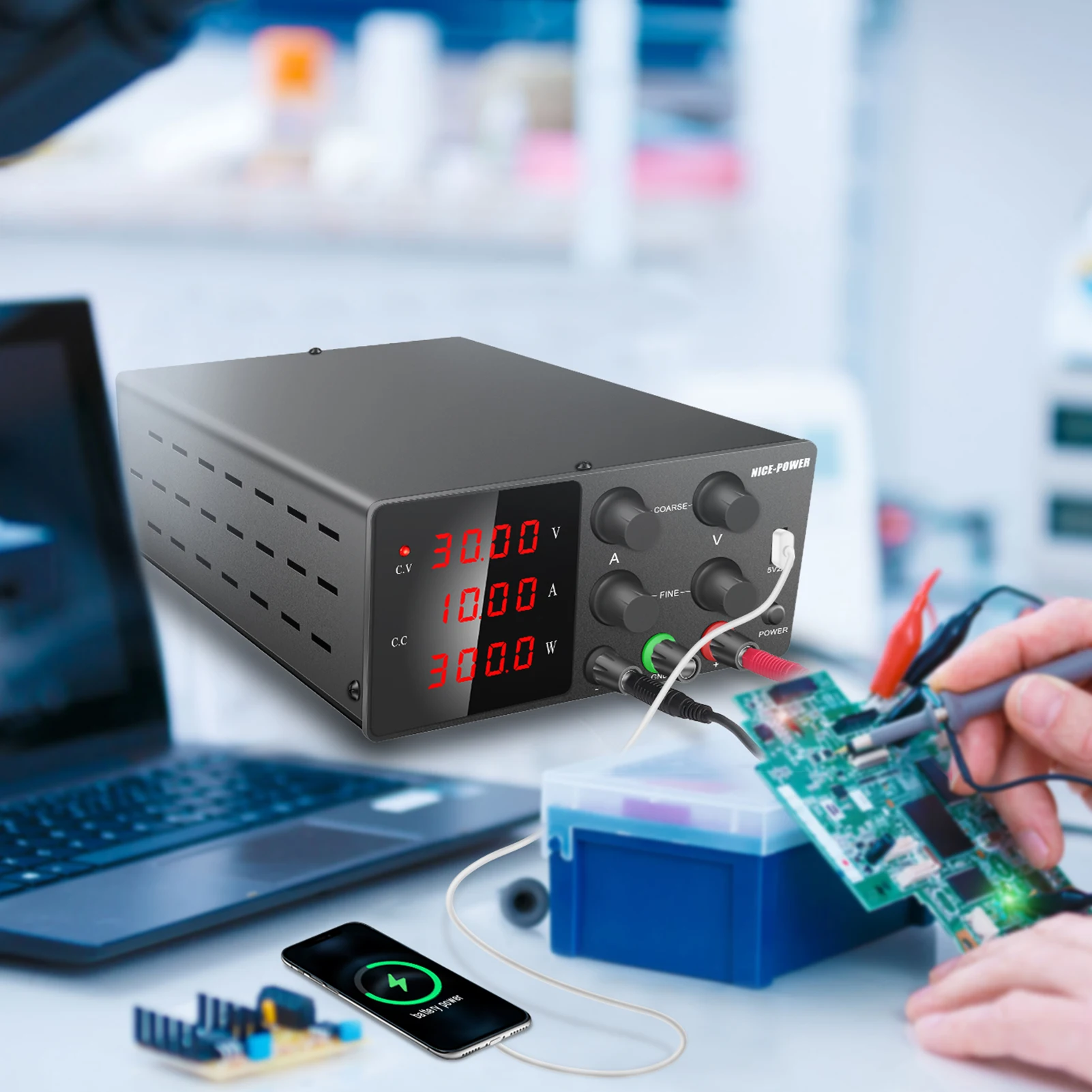 Power Supply Lab Bench Fonte de Energia Estabilizado Regulador de Tensão Switch 110v 220v Usb Charging Interface 30v 10a 5a Usado para Testes Eletrônicos da Placa de Circuito da Carga Testes do Prod Ajustável dc