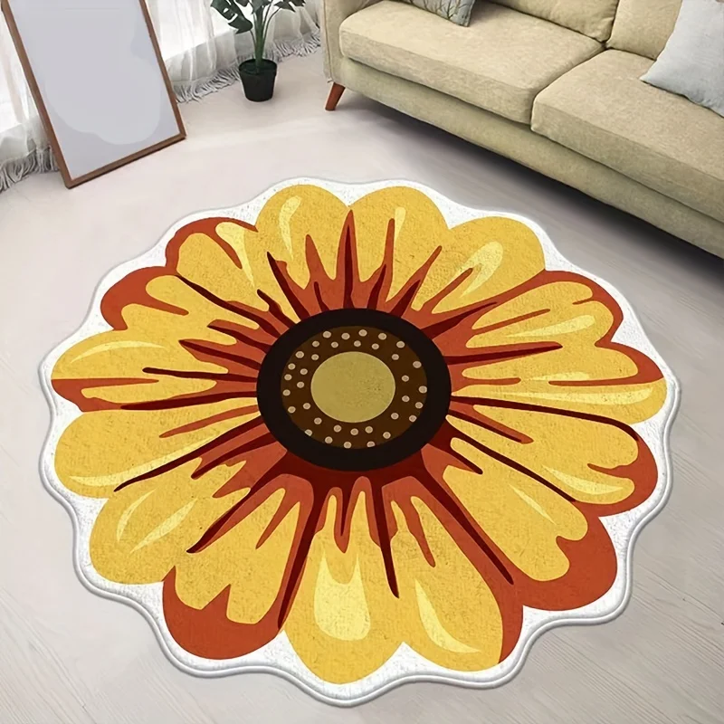 

Yellow Sunflower Area Carpet 3D Plant Shaggy Indoor Carpet Imitation Cashmere Carpet Non-Slip Soft Comfort Bedroom Living Room