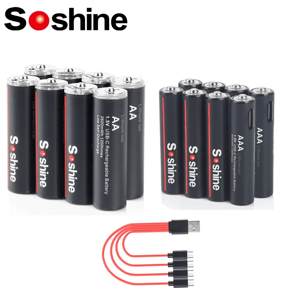 Batterie Ricaricabili Soshine Li-Ion Aa E Aaa Batterie Ricaricabili Usb Agli Ioni Di Litio 2600Mwh 1.5V Aa + Batteria Aaa 600Mwh 1.5V