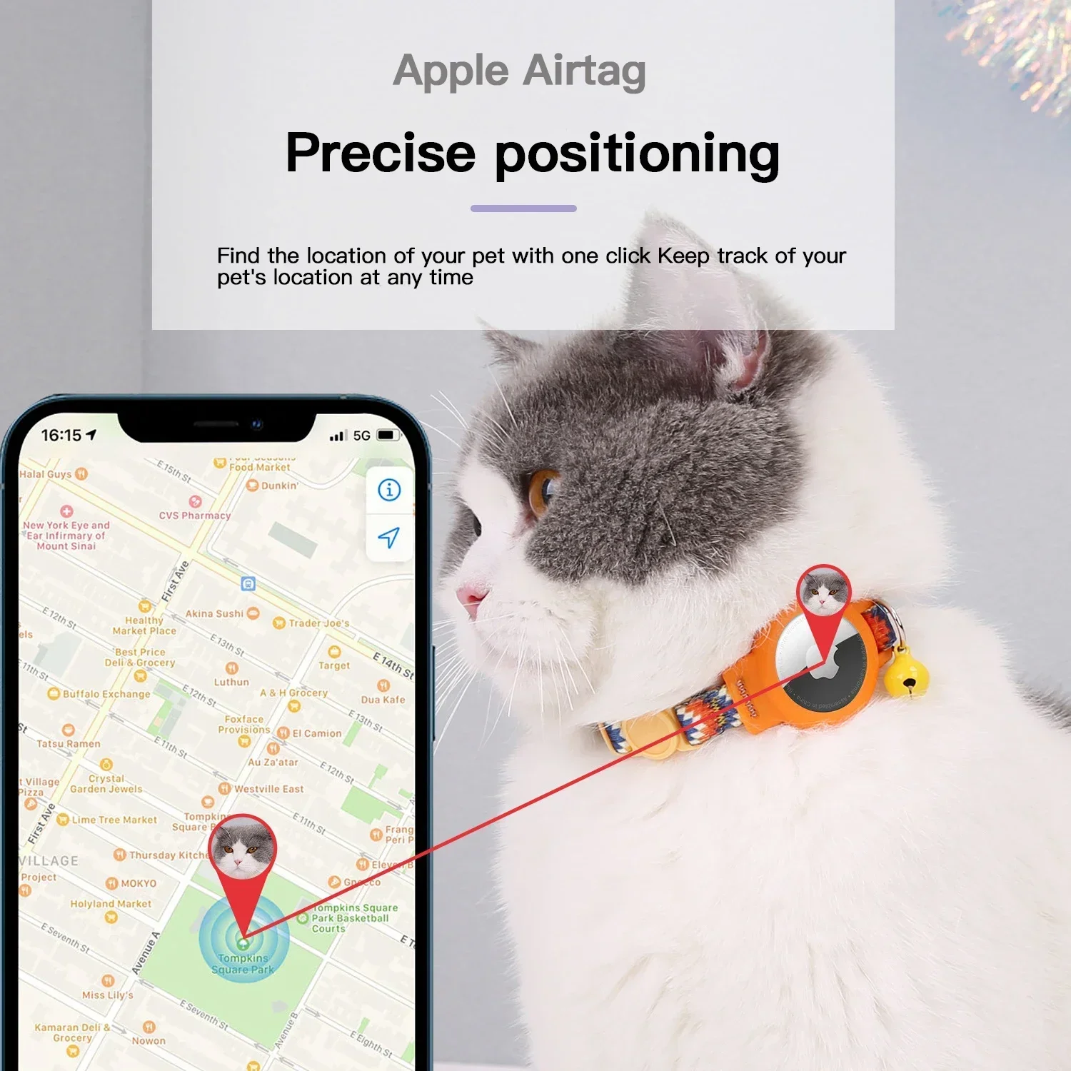 Pink Silicone Cat Collar for Airtag with Bell
