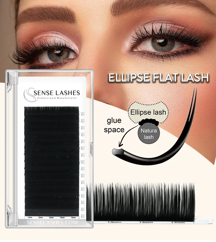 Description Picture 2 of itemSENSE LASHES Ellipse Flat Classic Eyelash Extensions Double Tips Matte Black Super Soft Individual Lashes Faux Mink Eyelashes