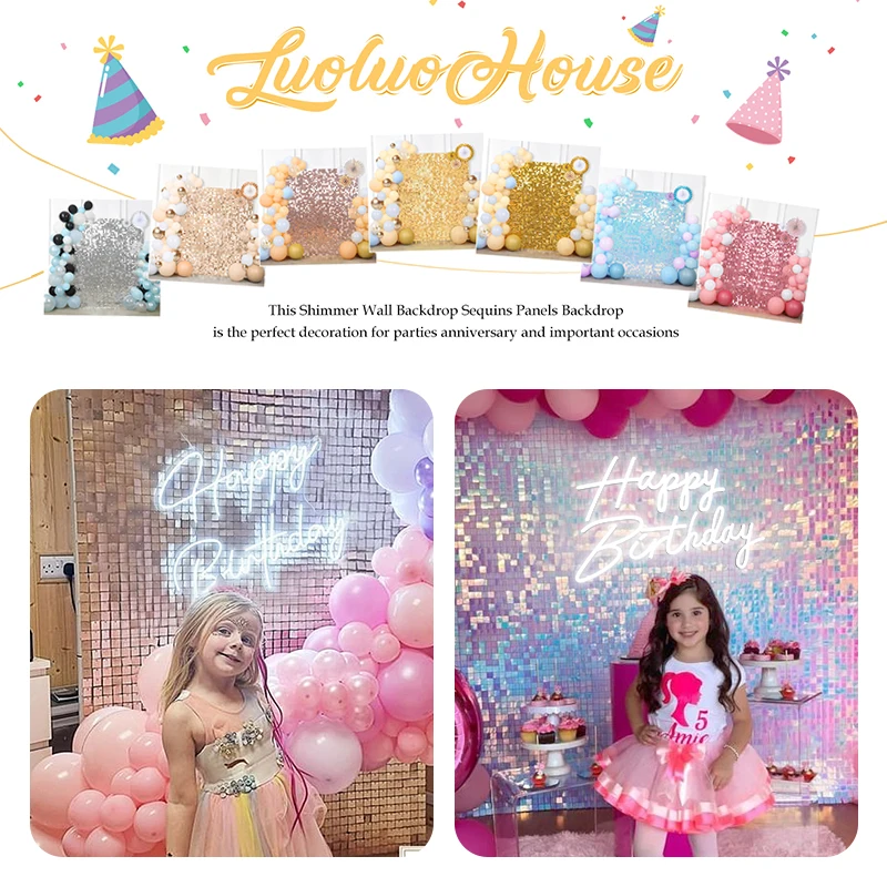 Iridescent Party Sequin Backdrop Glitter Square Sequin Panels Wall Wedding Decor Baby Shower Birthday Xmas Event Decorat