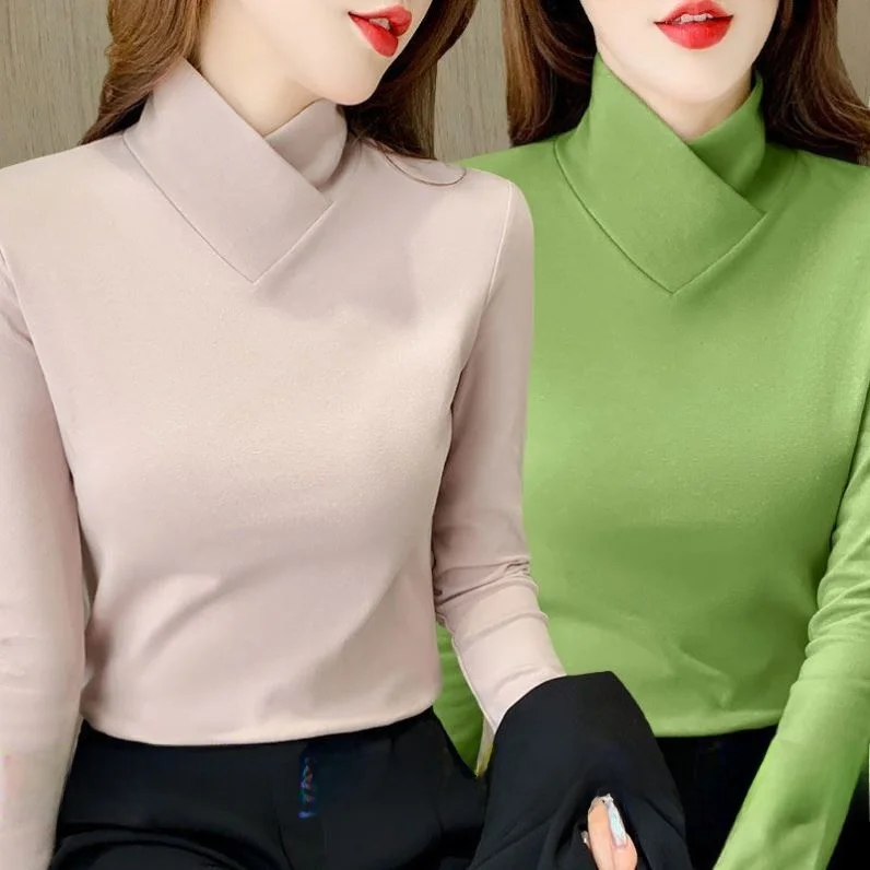 Double-Sided Velvet Thermal Long Sve V-Ne Slim Fit Top Women's Faionable Commute Sle T-irt Autumn Winter New Arrival