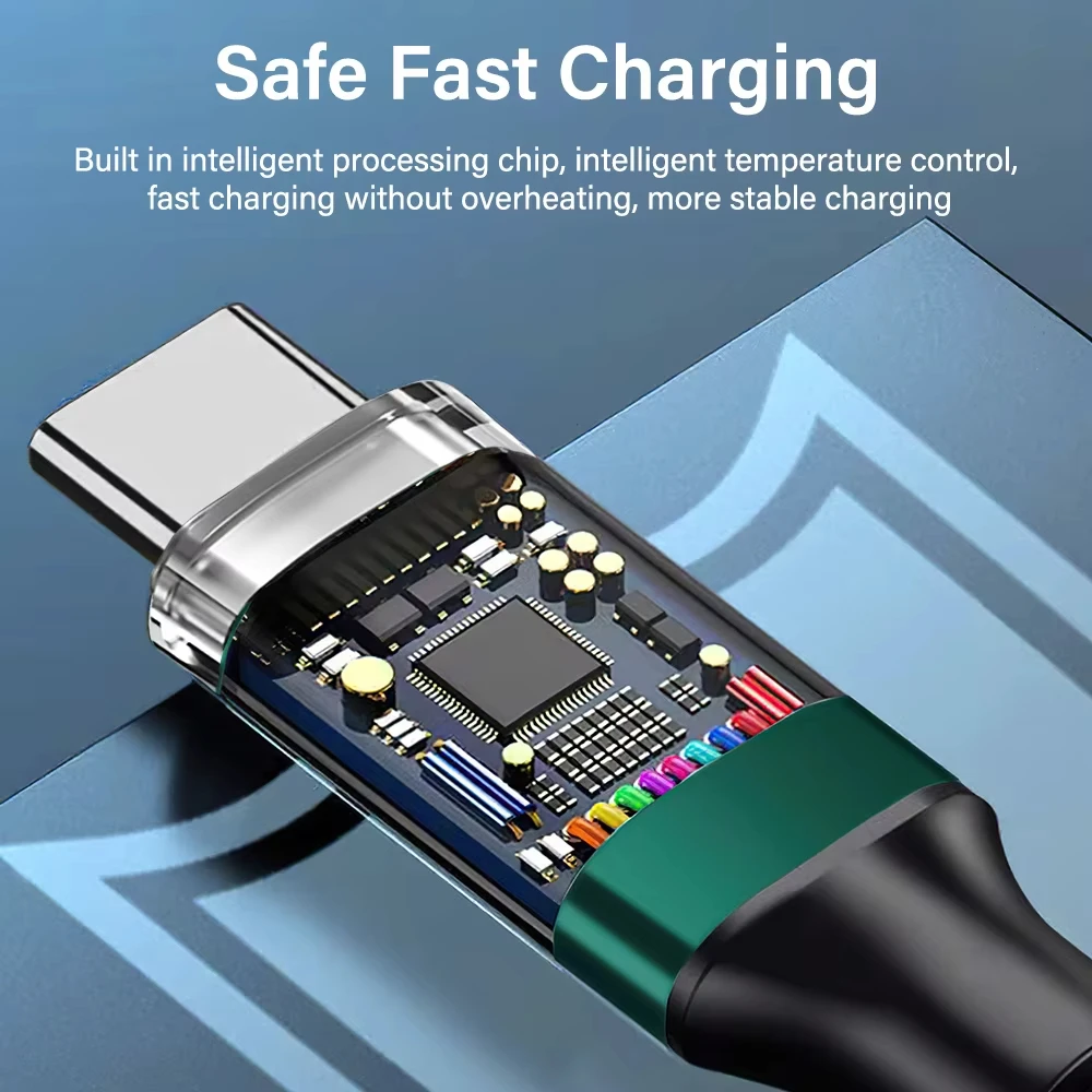 PD 100W 0.5M/1M/2M USB 타입 C to C 고속 충전 케이블 아이폰 15 16 17 아이패드 노트북 데이터 충전기 6A 퀵 차지 LED 와이어
