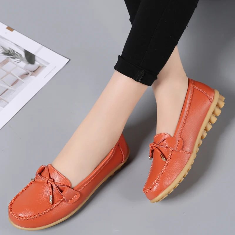 

Туфли женские кожаные для мам, плоская подошва, Нескользящие, повседневная обувь, очень большие размеры 44, весна-осень