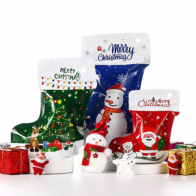 10100PCSAluminumFoilChristmasSocksEssentialZiplockBagXmasTree