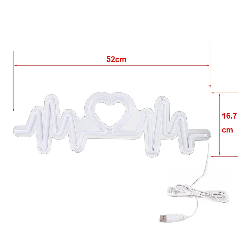 TTY Luce al neon a forma di cuore con luce al neon a forma di cuore con illuminazione a LED alimentata tramite USB, decorazione da parete per Natale, festa di compleanno, cameretta