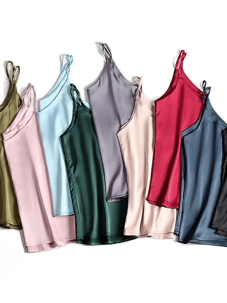 Spaghetti Strap Top Women Halter V Neck Basic White Cami Sleeveless Satin Silk Tank Tops Women'S Summer 2022 Camisole