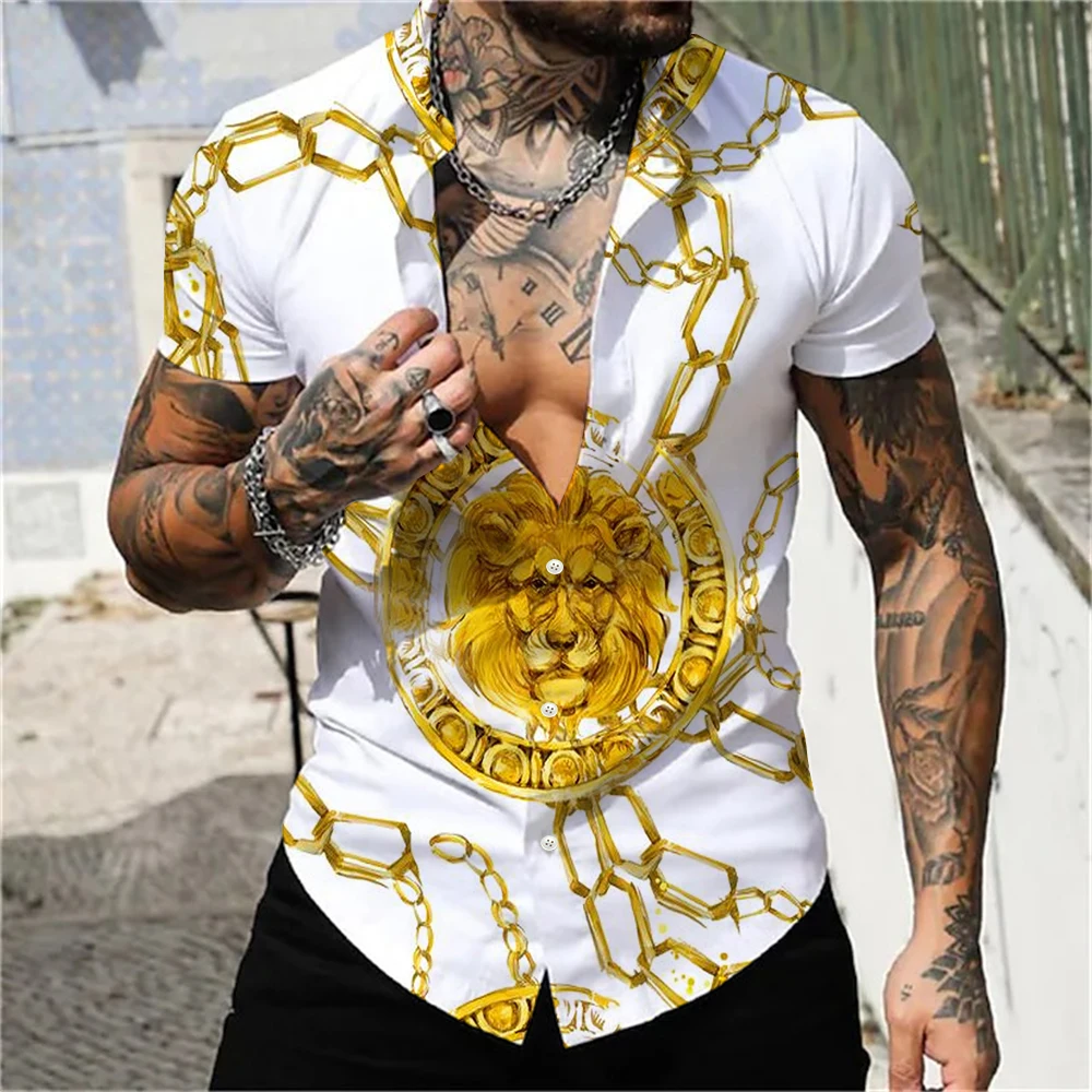 Men Summer Casual Beach Shirt For Male Jogging Sport Streetwear Luxury 3D Print Top Trend Oversize Blouse  Graphic Stripe Shirts