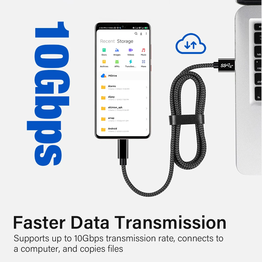 High-Speed USB-C Charging Cable - 10Gbps Data Transfer & 60W Power Delivery