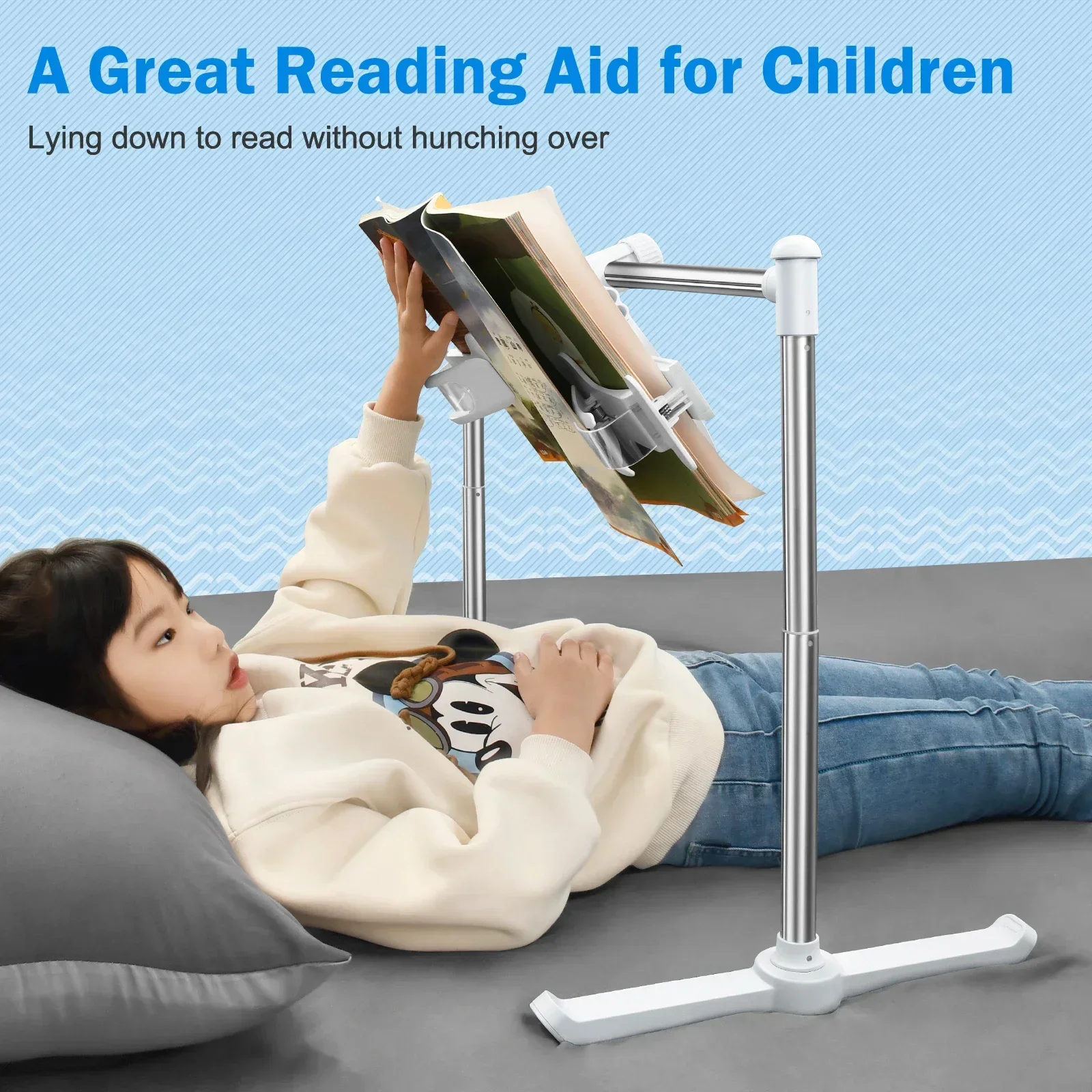 Eary Book Stand for Reading Adjustable Bed sofa Lazy Holder lying for Paperbacks CookBooks TextBooks Magazines with Page Clips