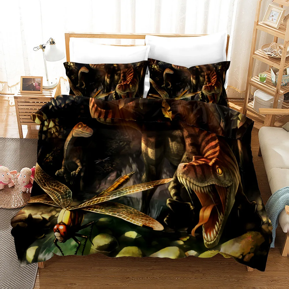Kids Double Bedding 220X240 Cm Soft Microfiber Mens Bedding Dinosaur 3D
