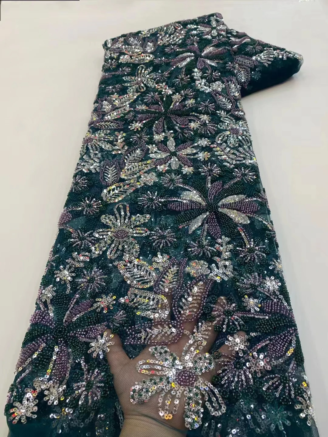 

Luxurious African Groom Sequins Lace Fabric High Quality 2023 Heavy Beads Embroidery French Tulle Lace Nigerian Wedding DressXZ7