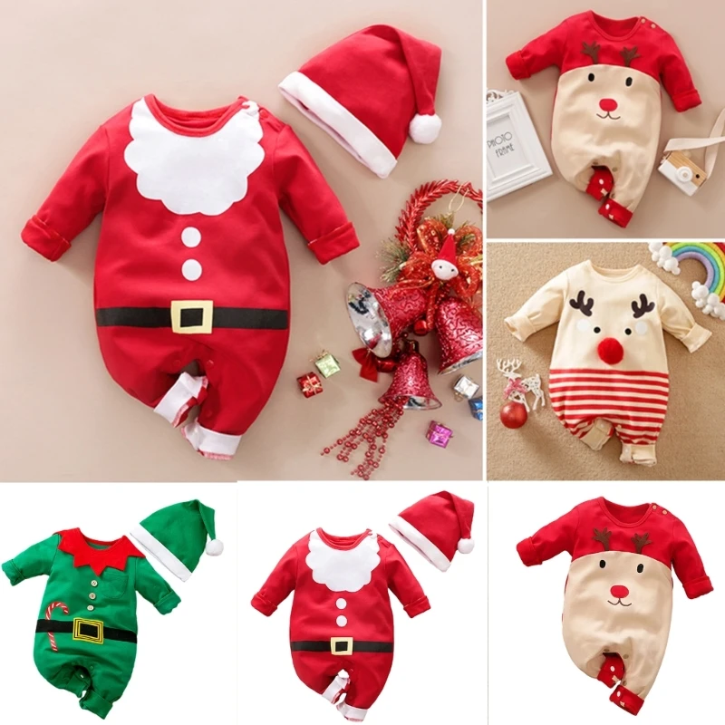 

Christmas Long Sleeved Jumpsuit for 0-24m Baby Holiday Celebrations Infant Outfit Cosplay Santa Costume Warm Rompers X90C