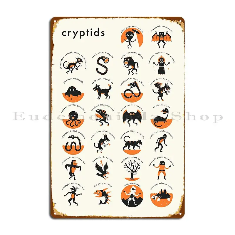 Cryptids A Z Metal Sign Party Printed Wall Platform Garage Placche Wall Murale Tin Sign Poster
