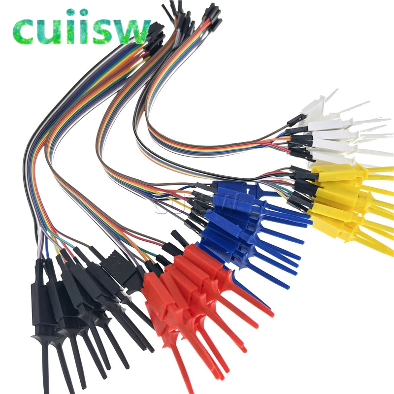 Test Probes 10pcs 200mm High Efficiency Hook Clip Logic Analyzer Cable Gripper Kit Yellow/Red/Black/Green