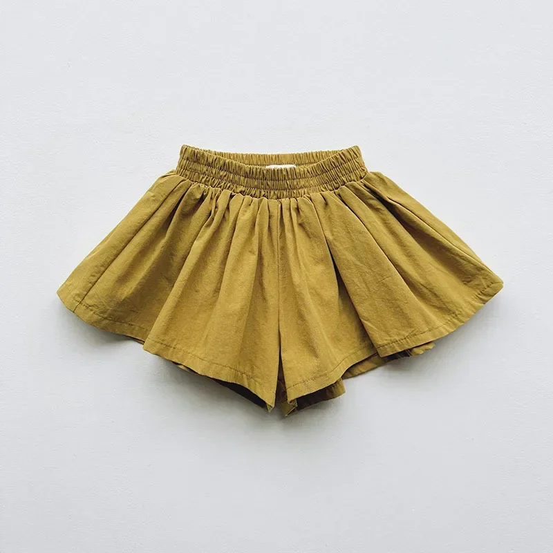 Baby Girls Shorts Skirts Summer Casual Pleated Elasticity Waist Shorts Kids Clothing Solid Color Kawaii Children Pants
