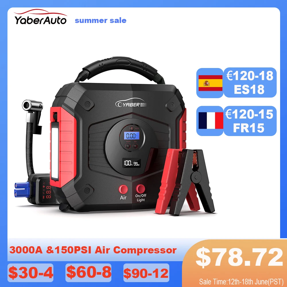 Yaber 4 In 1 Car Starter 2500a Jump Starter 24800mah Power Bank Battery