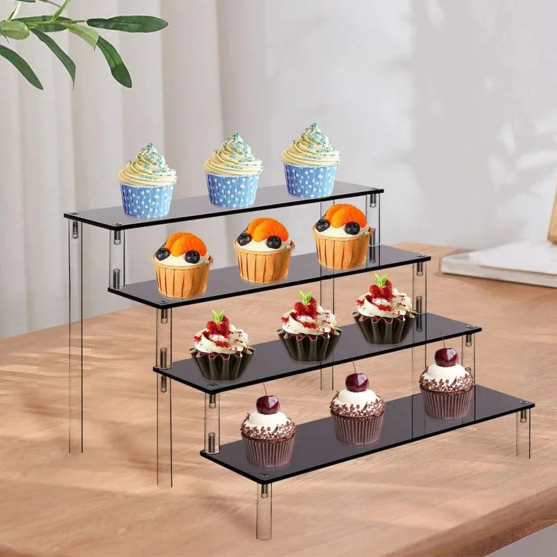 Acrylic Shelf Display Stand Perfume Organizer Shelves for Figures Toys Cupcake Desserts Cosmetic Jewelry Black Shelves Storage 4