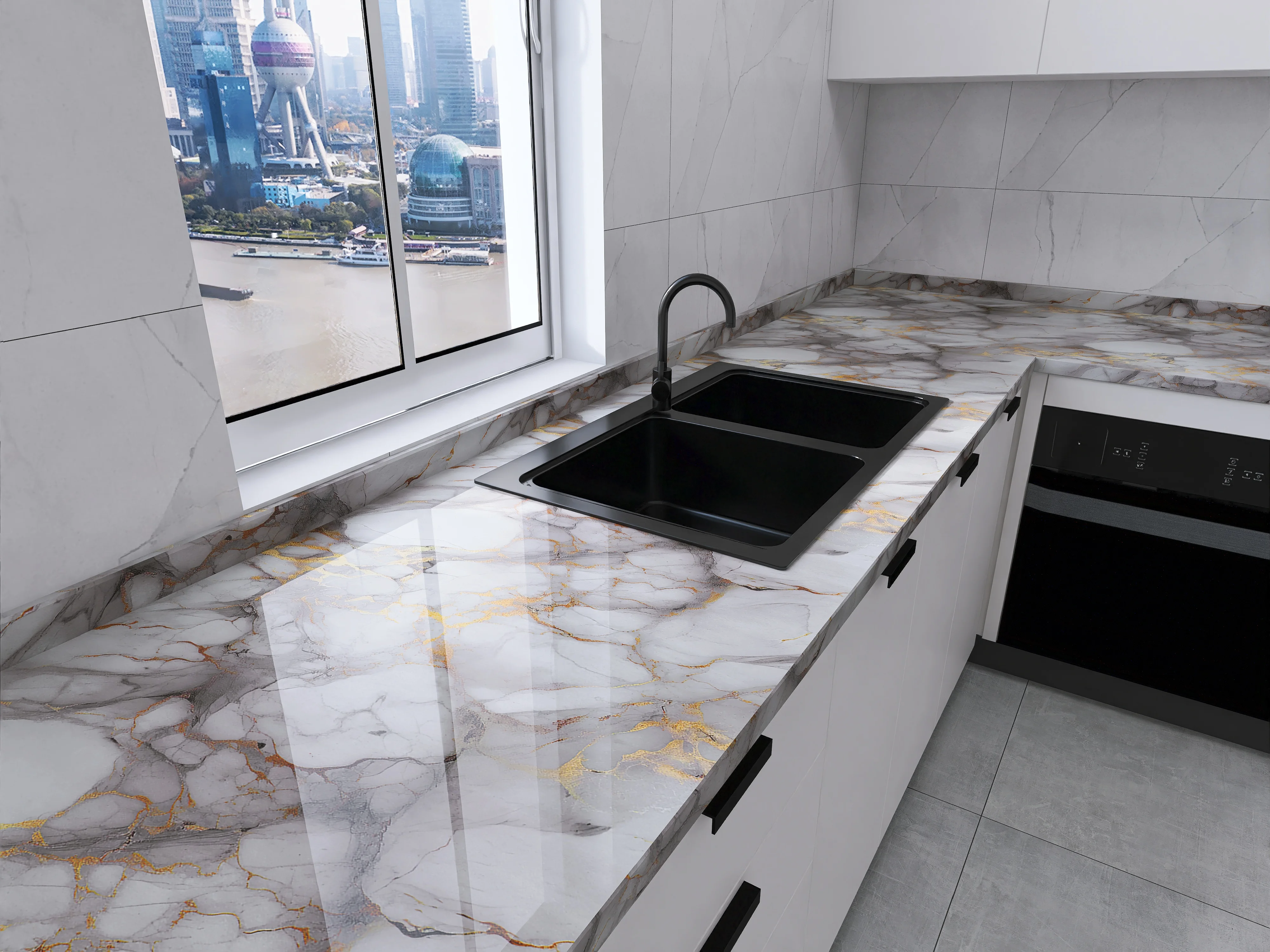 40cm Marble Kitchen Oil-proof Stickers Self-Adhesive Waterproof Cabinet Stove Countertop Wallpaper Desktop Bathroom Renovate