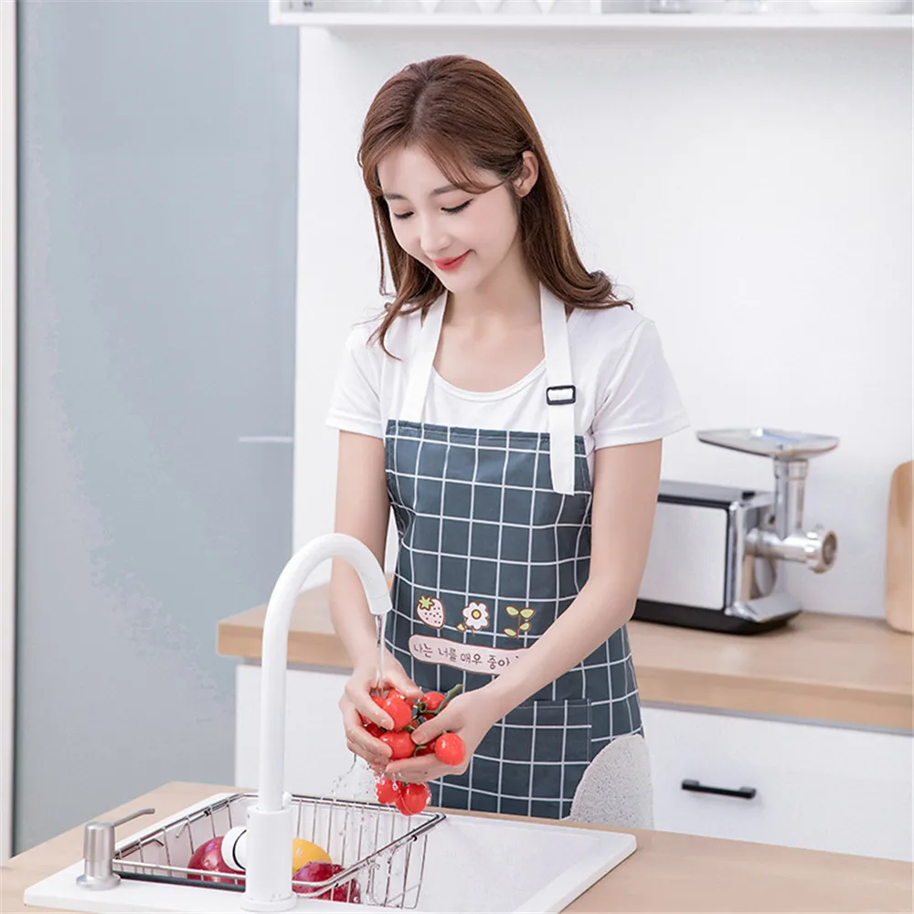 Wipeable Cute Kitchen Household Cooking Baking Apron Waterproof Oil-Proof Adult Waist Fashion Coffee Nail Shop Wipe Hand Apron