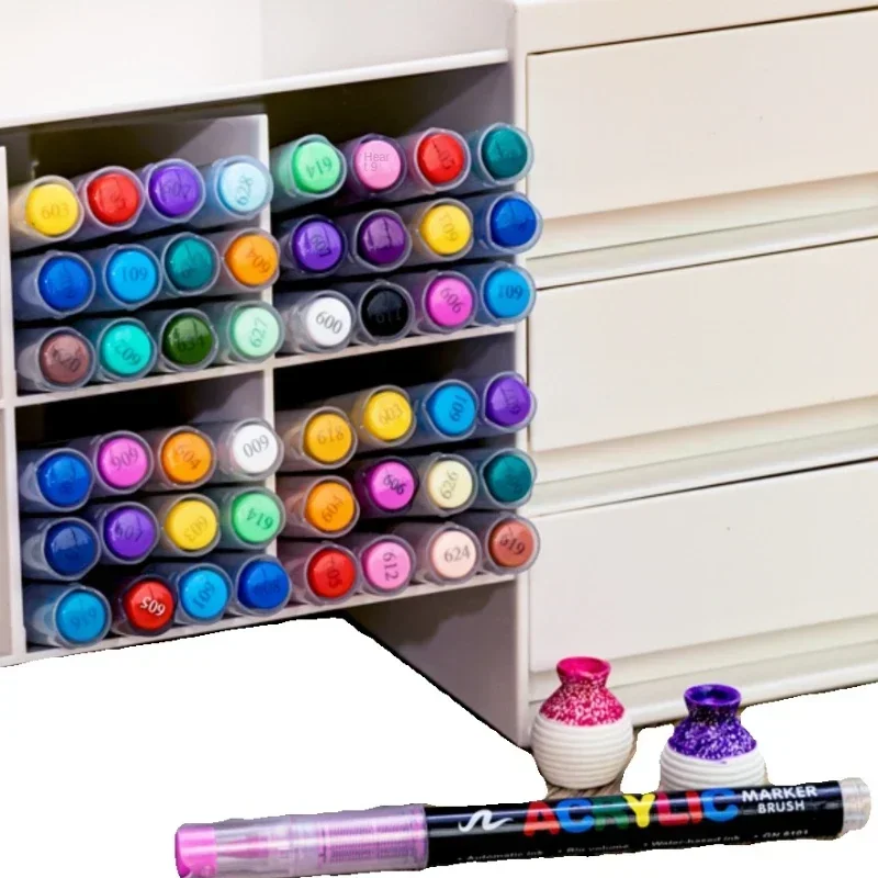 16 Colors Acrylic Marker Pen for Rock Painting Brush Tip Waterproof Paint Fabric Art Supplies Acrylic Paint Markers